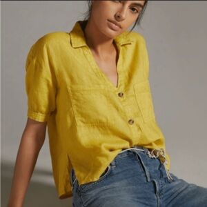 Pilcro Sunny Yellow Short Sleeve Button-up Blouse